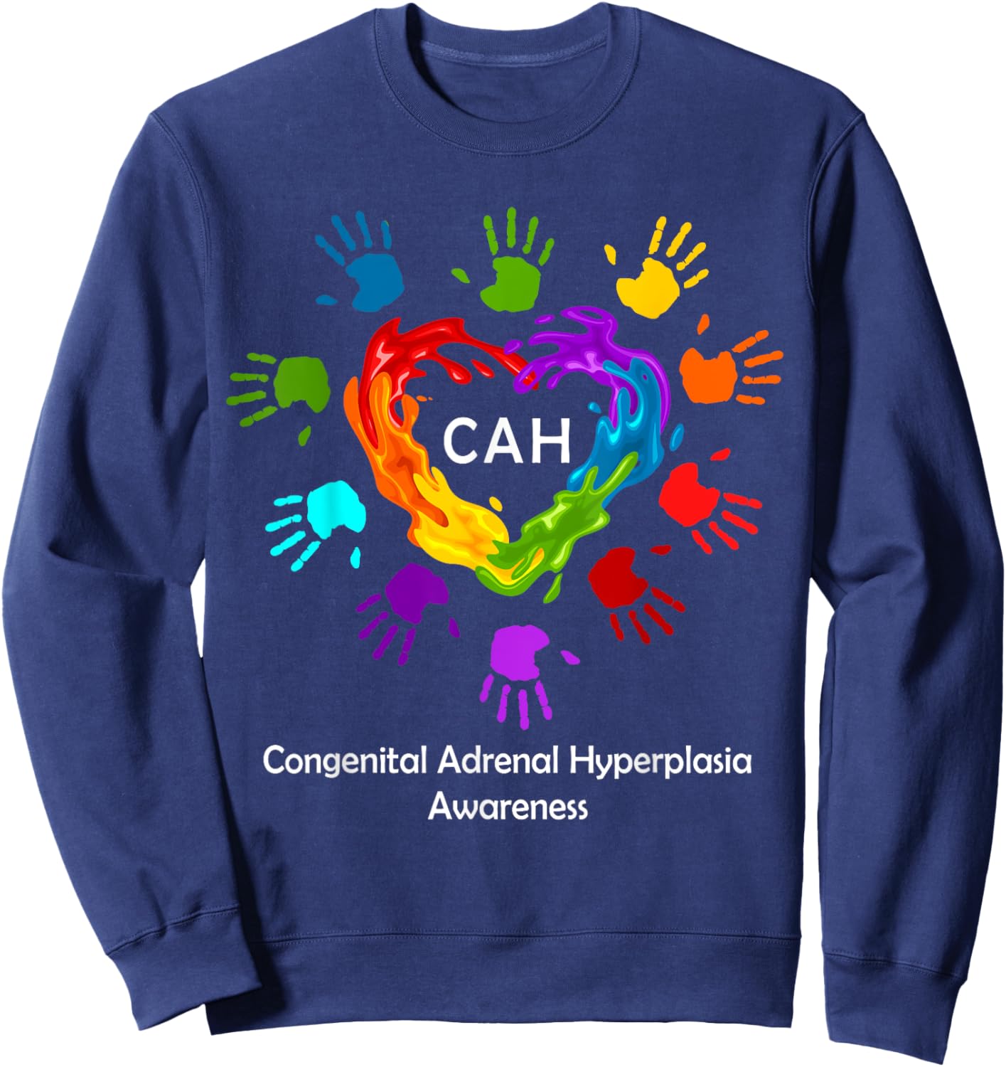 We Wear Rainbow Heart For Congenital Adrenal Hyperplasia CAH Sweatshirt - Sweatshirt | Navy