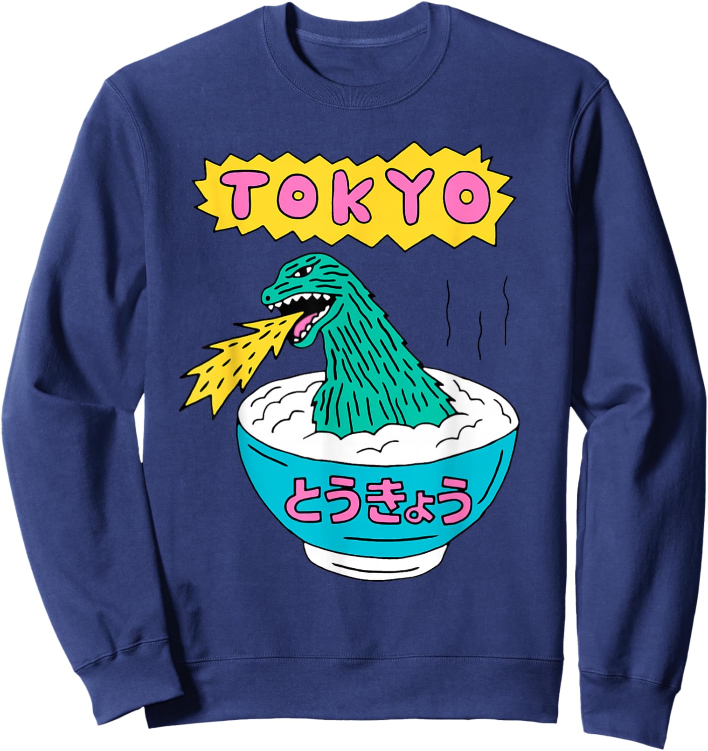 Tokyo Japan Funny Vintage Monster Attack On Soup Ramen Gifts Sweatshirt - Sweatshirt | Navy