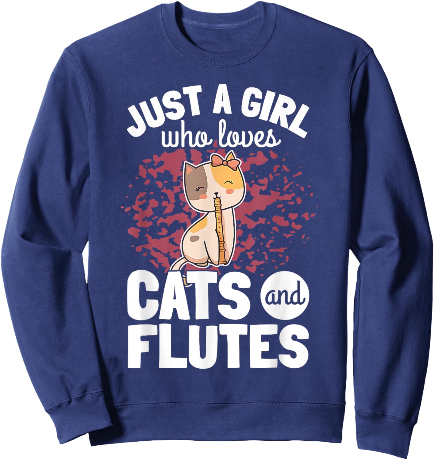 Flten-Geschenke Cat Plays Flute - Men's Black Small Classic Fit Short Sleeve - Flute Player - Casual Vacation Wear - Cute Theme Sweatshirt - Sweatshirt | Navy