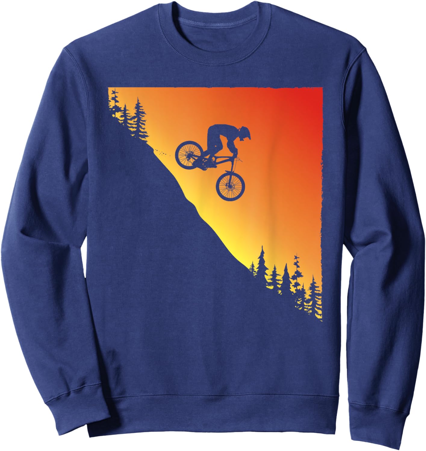 Mountain Bike Downhill Biking Retro Sunset Graphic Sweatshirt - Sweatshirt | Navy