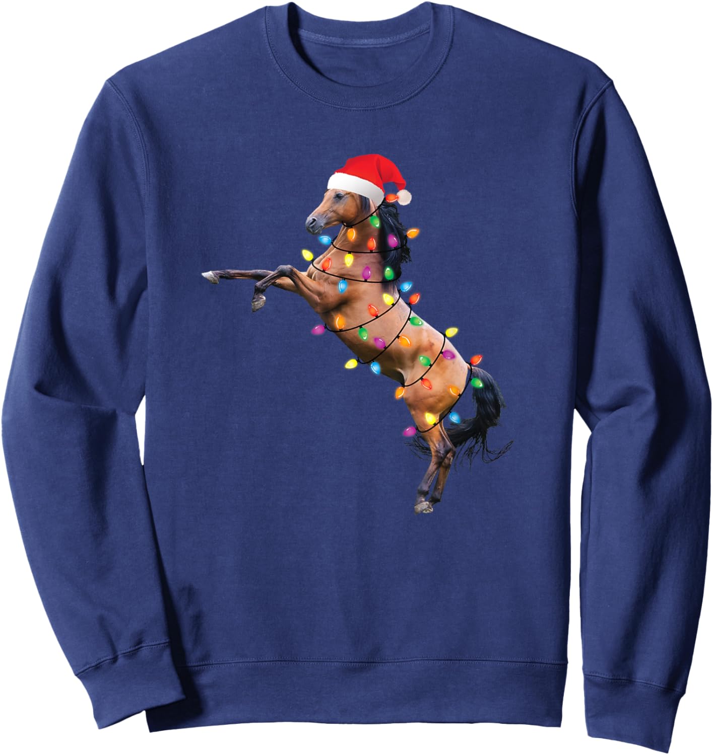 Christmas Lights Horse Santa Funny Xmas Tree Horse Sweatshirt - Sweatshirt | Navy