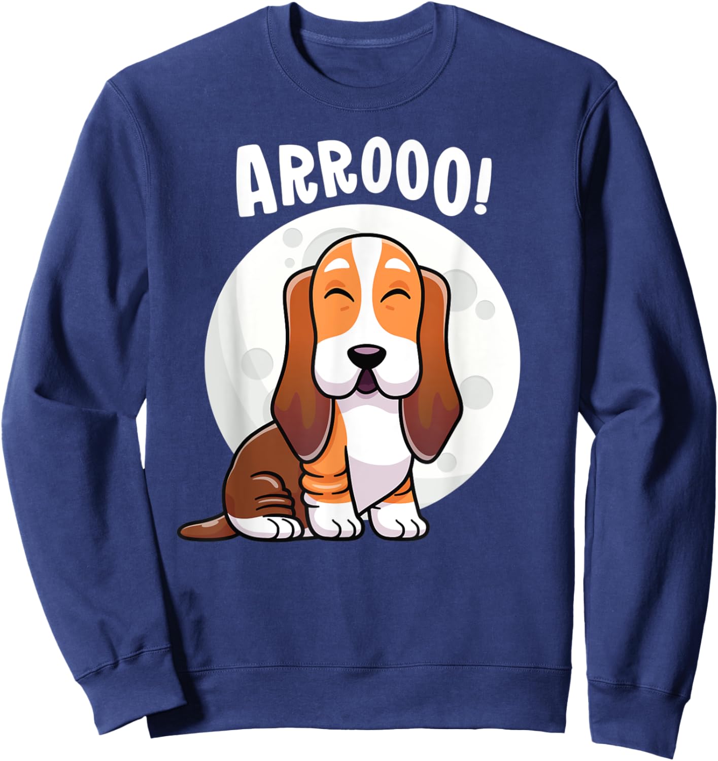 Howling Basset Hound Howl Moon Kawaii Dog Women Kids Sweatshirt - Sweatshirt | Navy