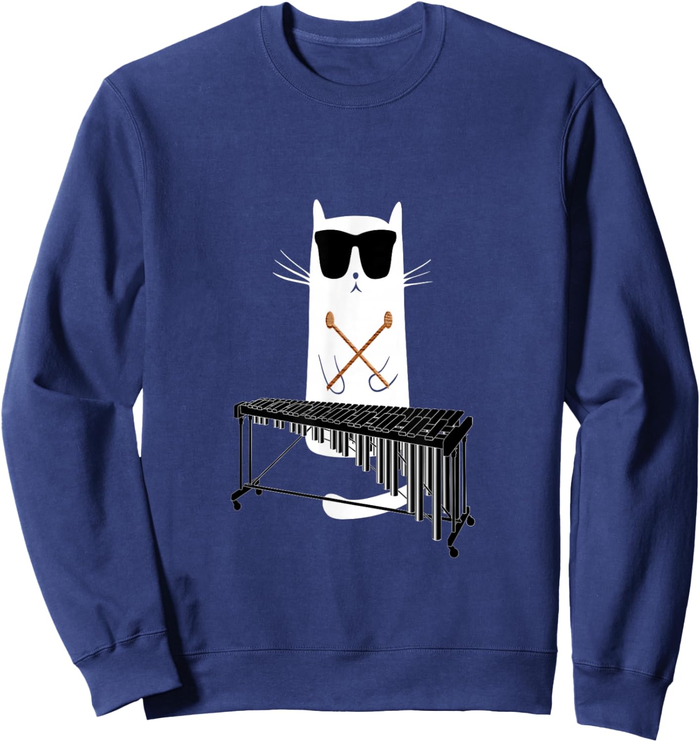 Funny Cat Wearing Sunglasses Playing Marimba Sweatshirt - Sweatshirt | Navy
