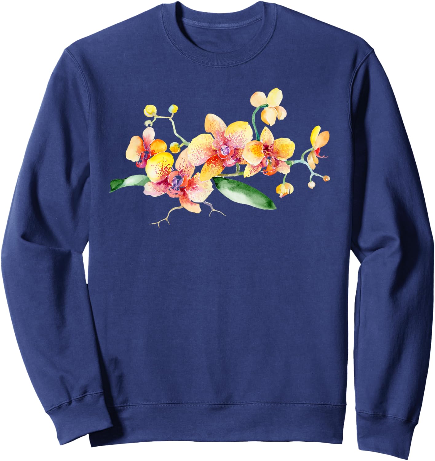 Yellow Orchid Flower Watercolor Floral Design Sweatshirt - Sweatshirt | Navy