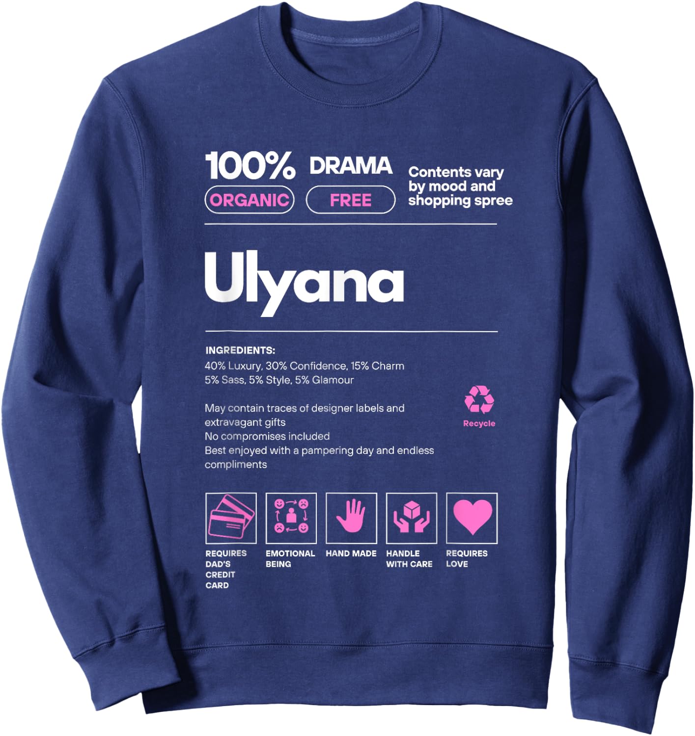 Ulyana Name gift Ulyana Sarcastic Nutrition Facts Sweatshirt - Sweatshirt | Navy