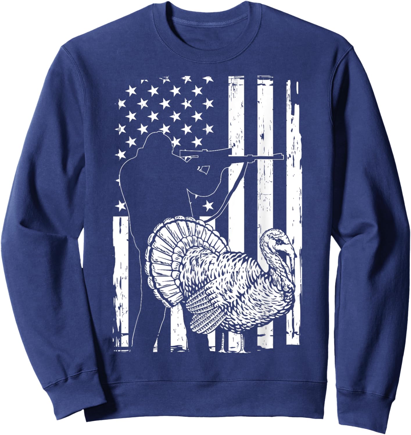 Turkey Hunting American Flag USA Turkey Hunter Women Men Sweatshirt - Sweatshirt | Navy