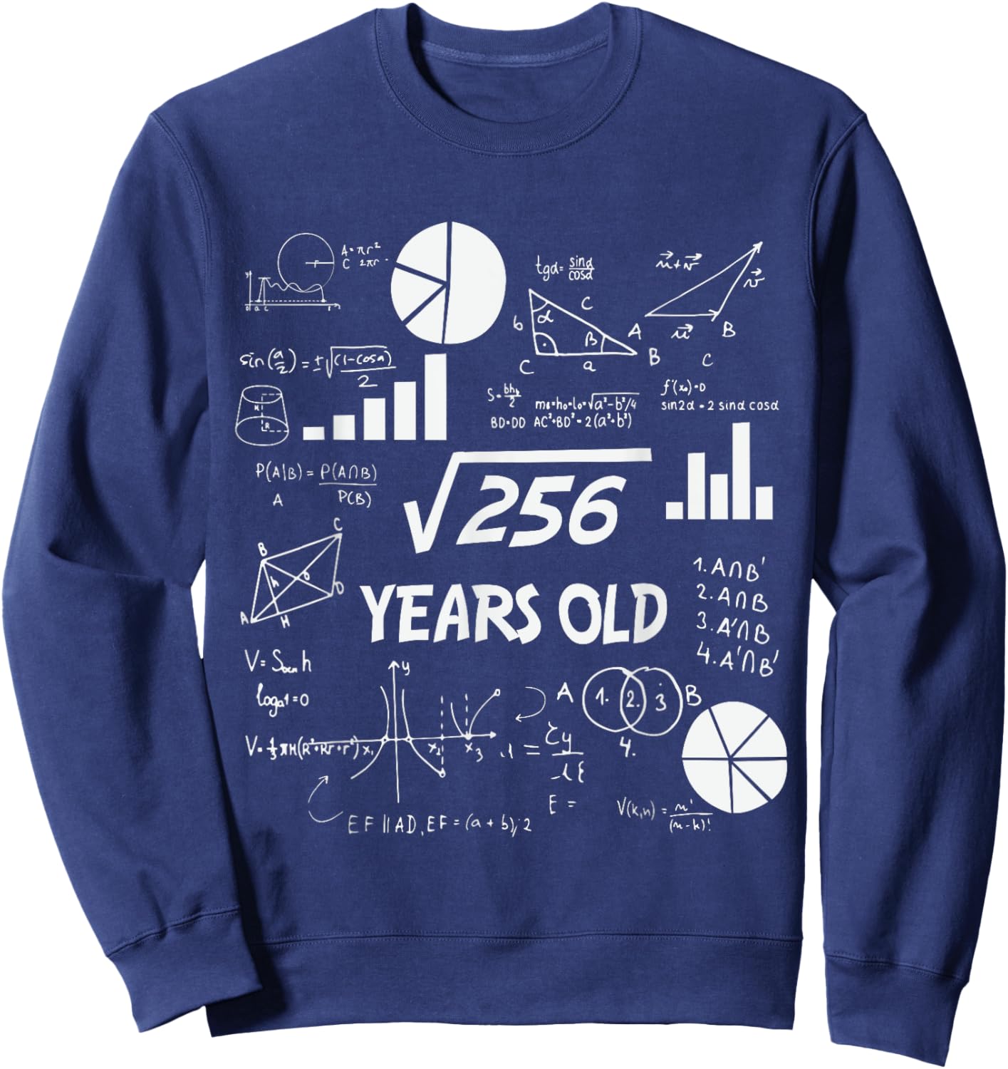 16th Birthday Square Root of 256 Math 16 Years Old Birthday Sweatshirt - Sweatshirt | Navy