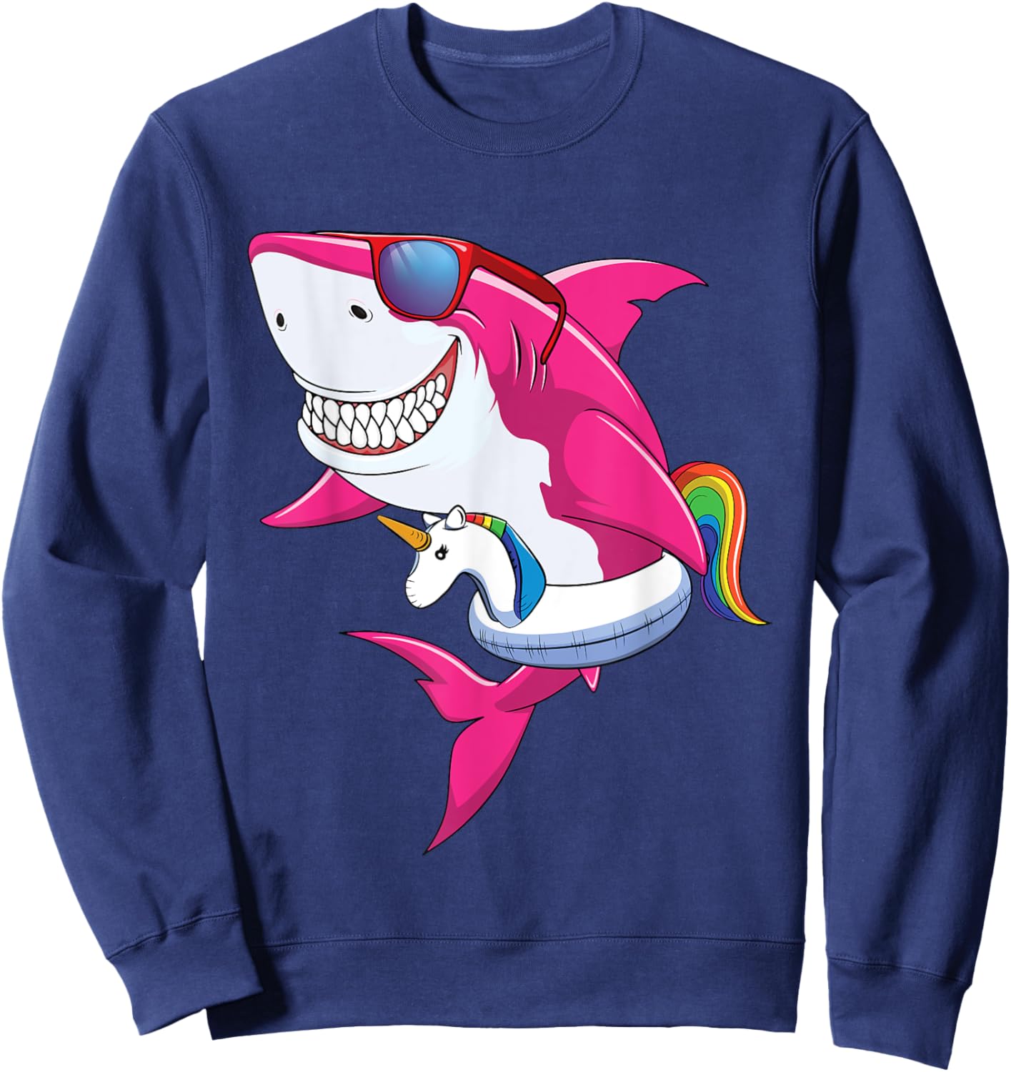 Shark Summer Shirt Girls Women Vacation Pool Unicorn & Shark Sweatshirt - Sweatshirt | Navy