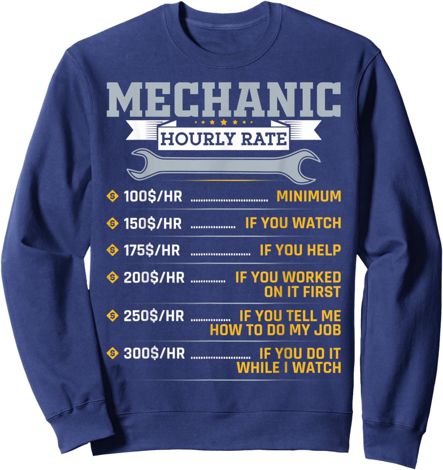 Funny Mechanic Hourly Rate Car Mechanic Car Guy Sweatshirt - Sweatshirt | Navy