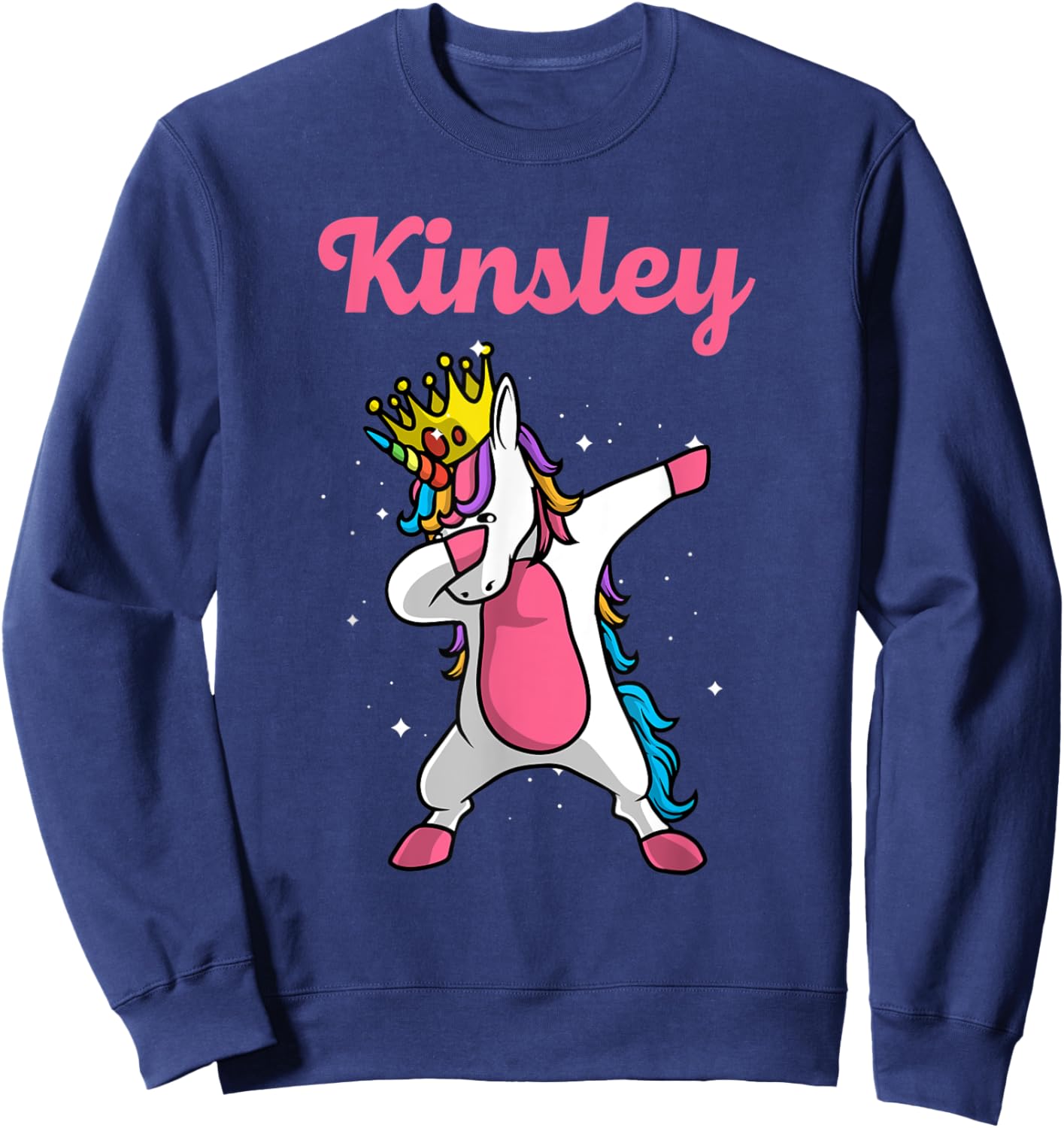 KINSLEY Gift Name Personalized Birthday Dabbing Unicorn Sweatshirt - Sweatshirt | Navy