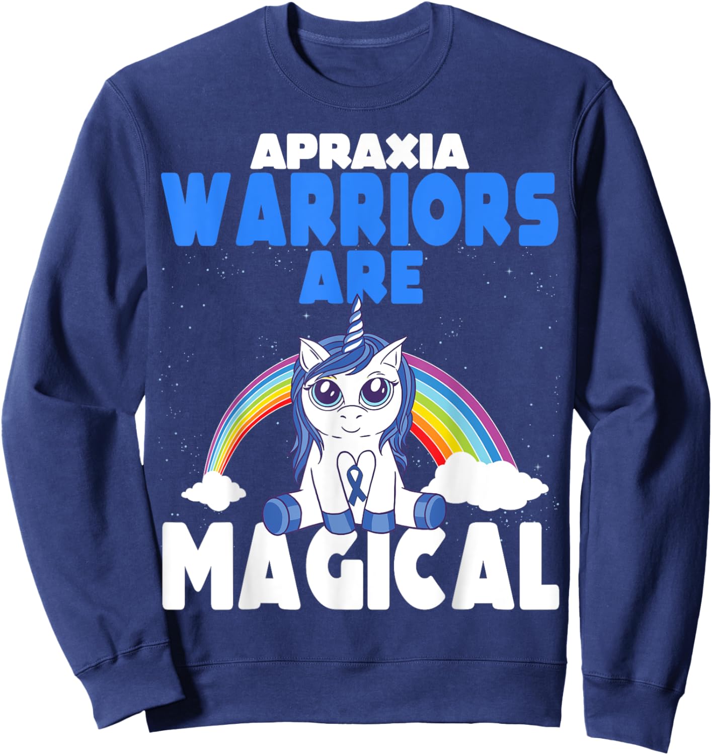 Apraxia Awareness Blue Ribbon Cute Magical Unicorn Sweatshirt - Sweatshirt | Navy