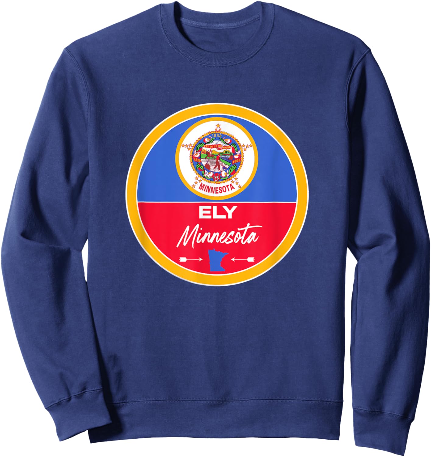 Ely Minnesota MN State Flag Badge Sweatshirt - Sweatshirt | Navy