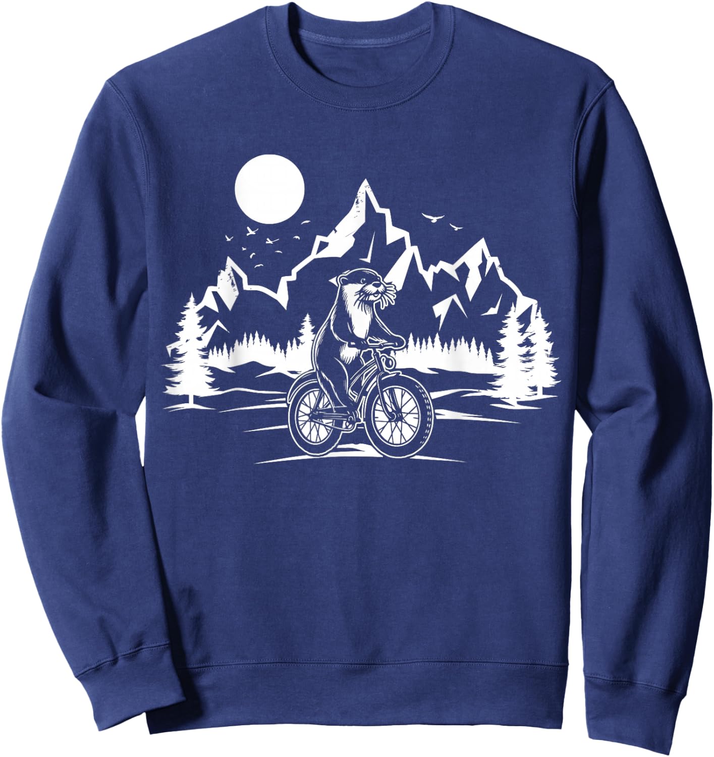 Otter Riding Bicycle Vintage Mountain Biking Otter Biker Sweatshirt - Sweatshirt | Navy