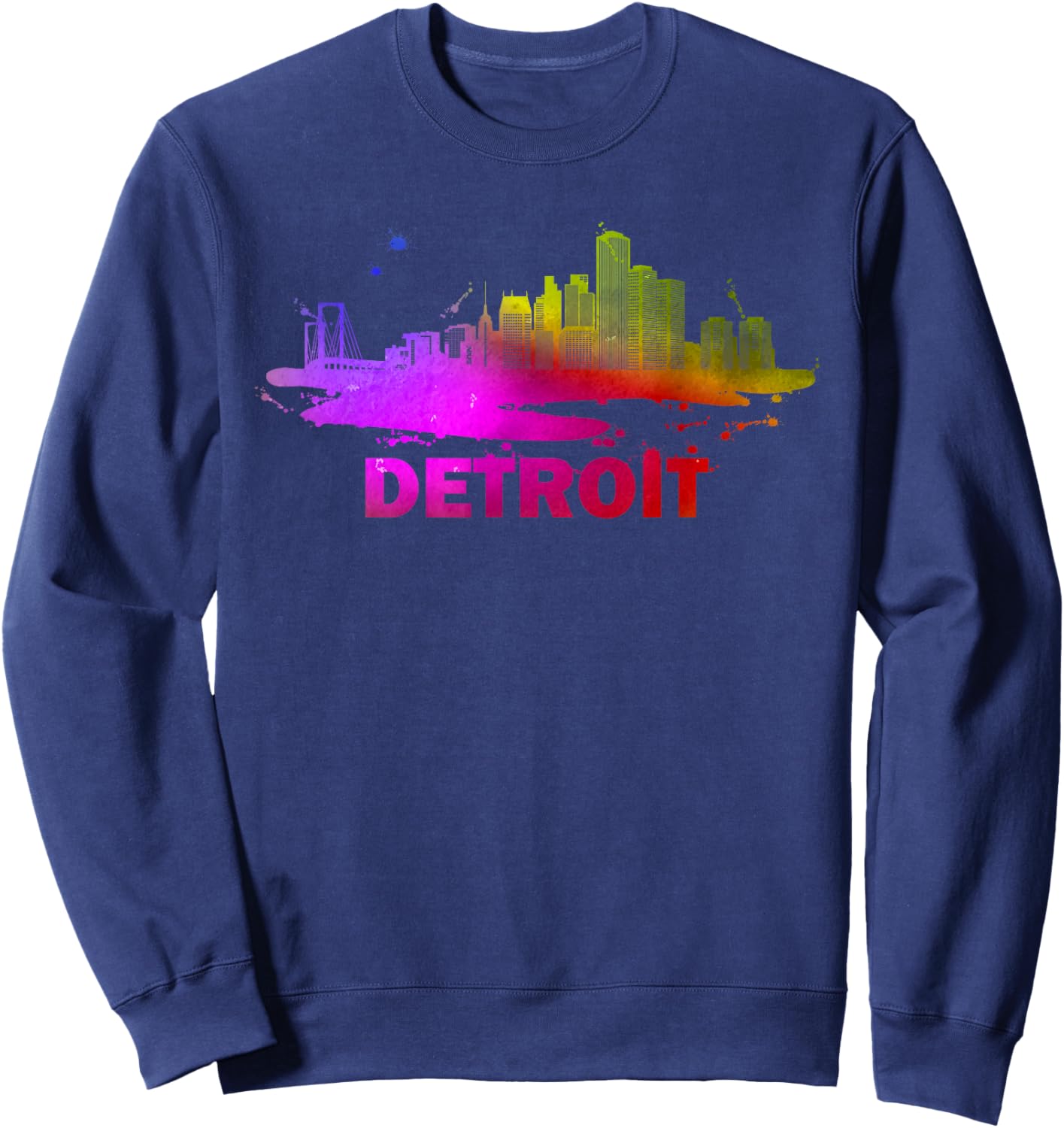 Colorful Detroit Cityscape Souvenir - Detroit Skyline Sweatshirt - Sweatshirt | Navy