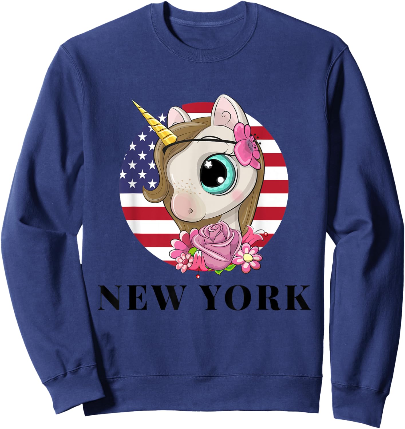 Cool Illustration New York USA Unicorn Rainbow Squad Graphic Sweatshirt - Sweatshirt | Navy