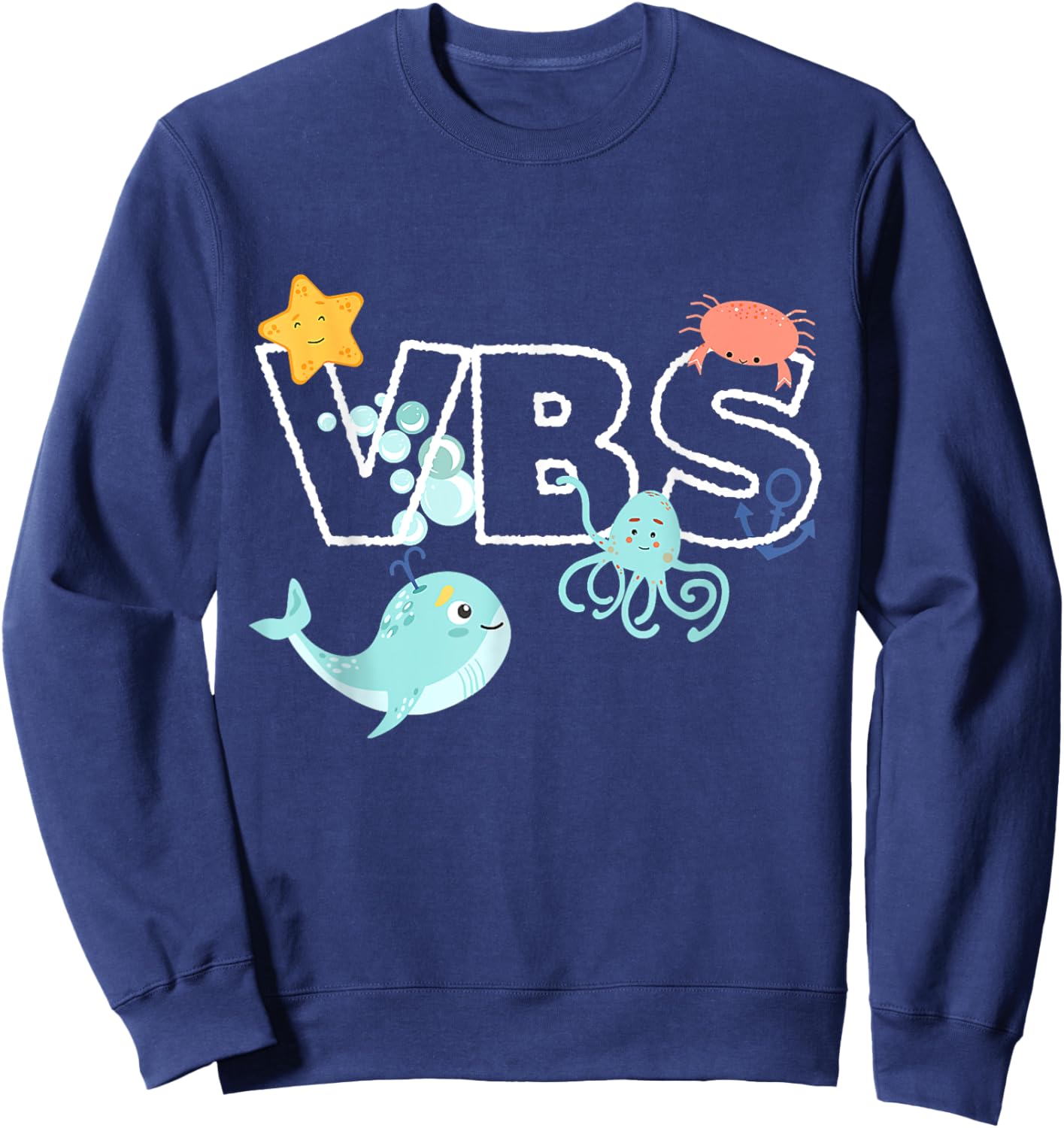 VBS Crew Summer Vacation Bible School Funny Ocean Animal Women Girls Kids Sweatshirt - Sweatshirt | Navy