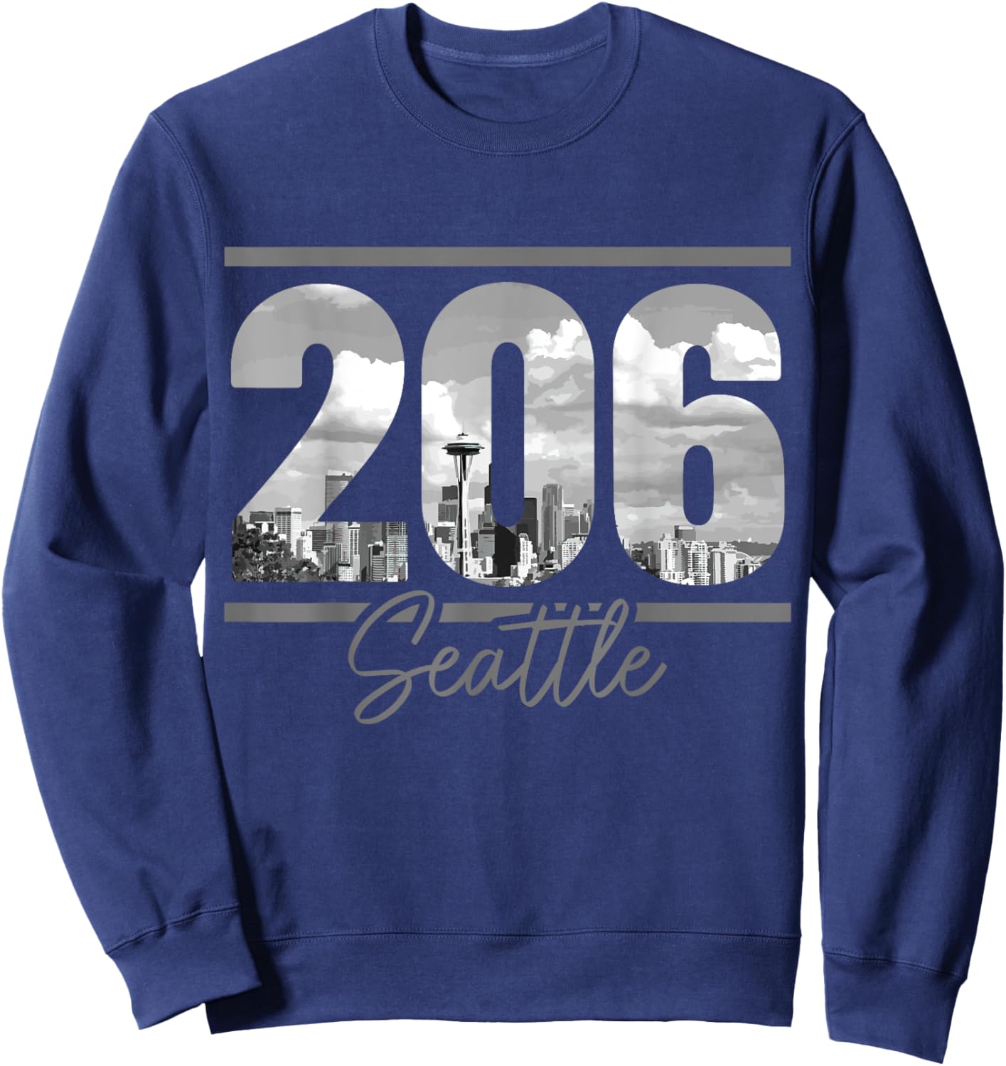 Seattle 206 Area Code Vintage Skyline Washington Sweatshirt - Sweatshirt | Navy