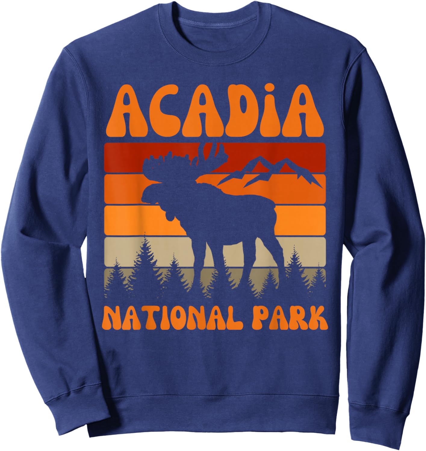Acadia National Park Maine Moose Hike Outdoors Retro Sweatshirt - Sweatshirt | Navy