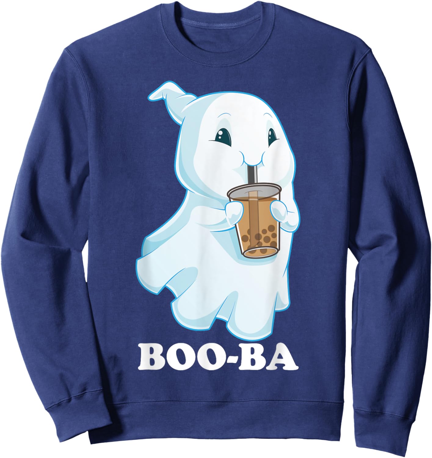 Boo-Ba Ghost Boba Bubble Tea Milk Halloween Costume Sweatshirt - Sweatshirt | Navy