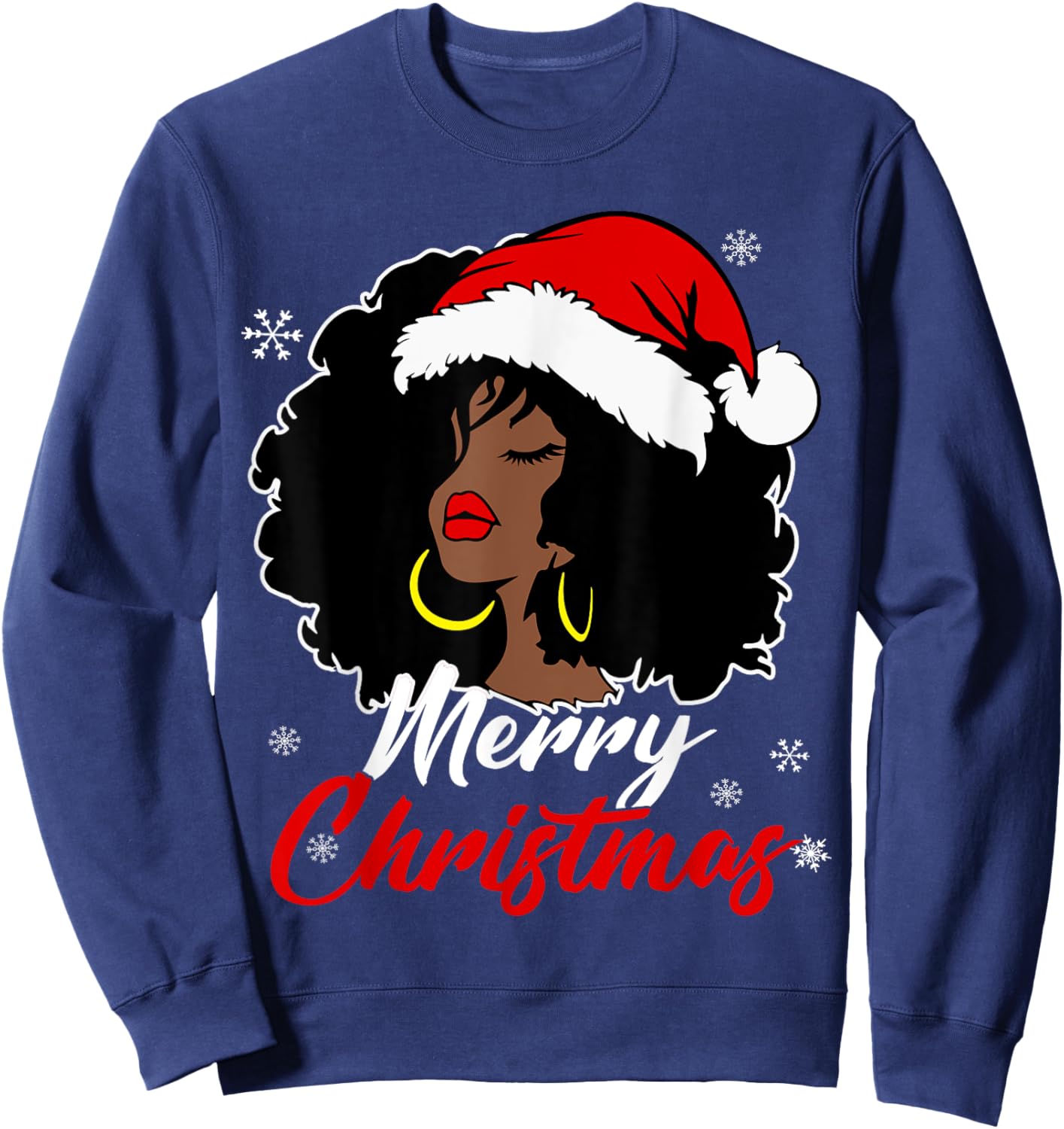 Queen Santa African American Merry Christmas Melanin Sweatshirt - Sweatshirt | Navy
