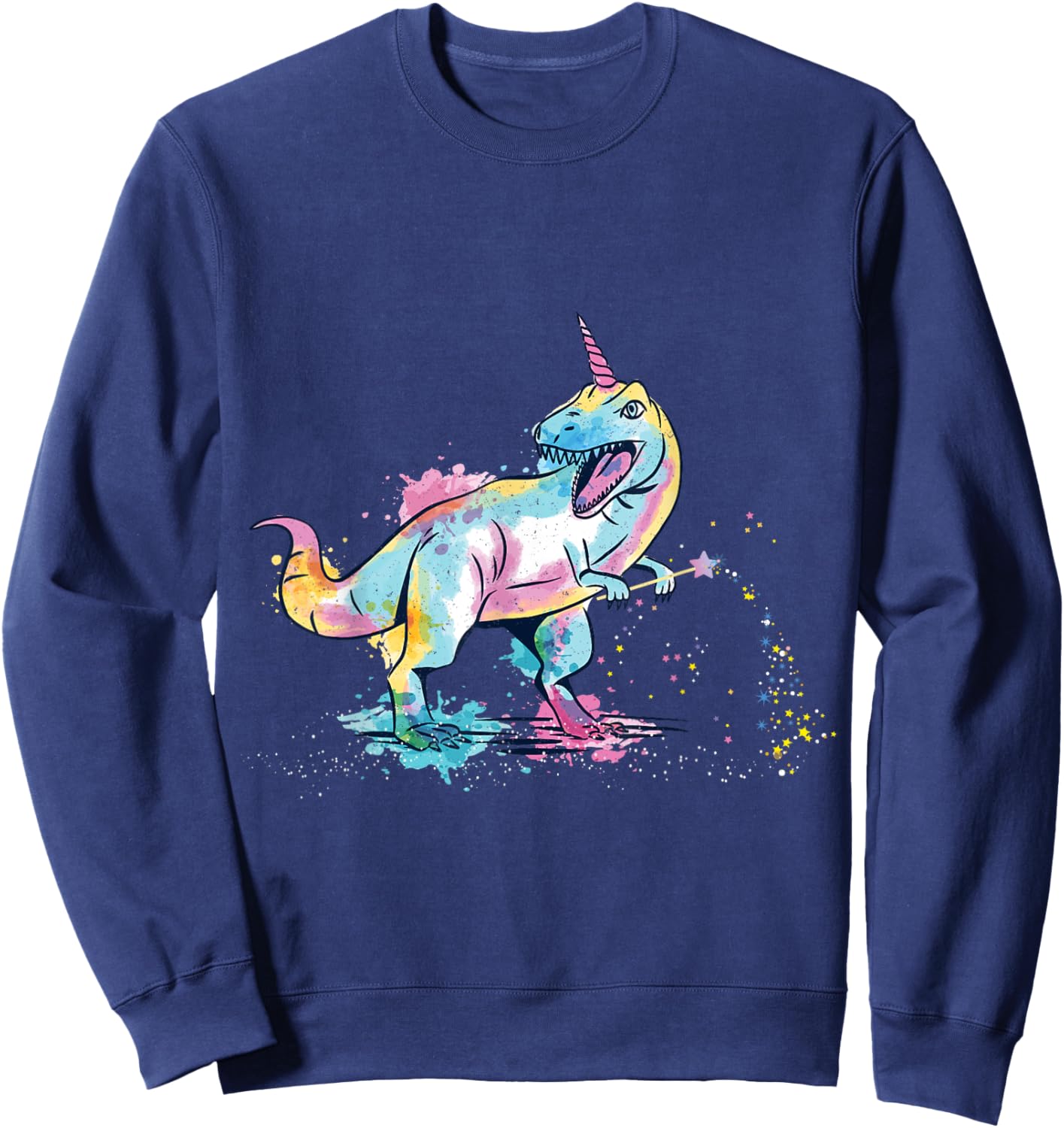 Tyrannosaurus with unicorn horn with magic wand Sweatshirt - Sweatshirt | Navy