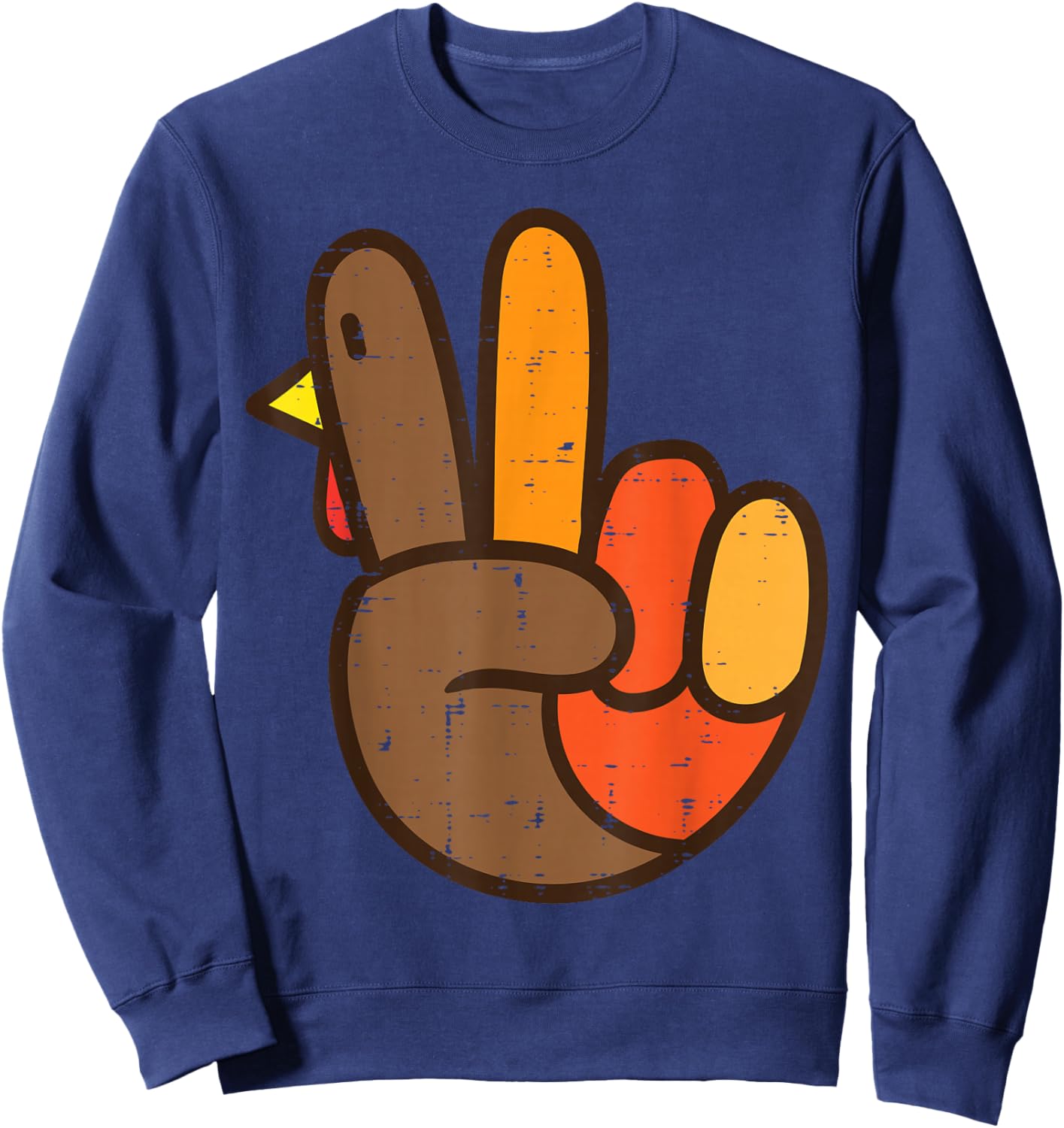 Peace Sign Turkey Hand Cool Thanksgiving Hippie Men Women Sweatshirt - Sweatshirt | Navy