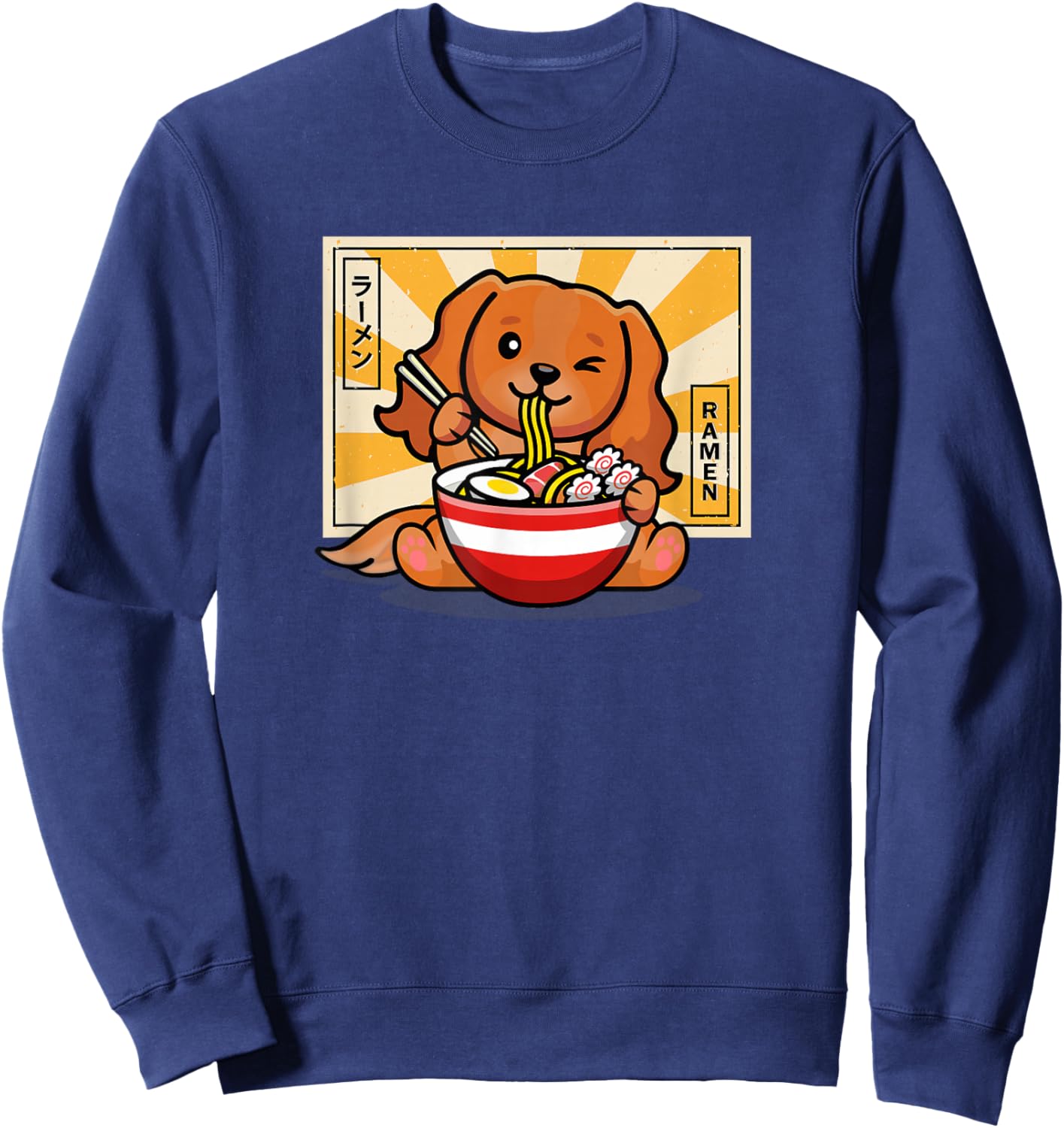 Funny Kawaii Ramen Kids Ruby Cavalier Spaniel Dog Lover Sweatshirt - Sweatshirt | Navy