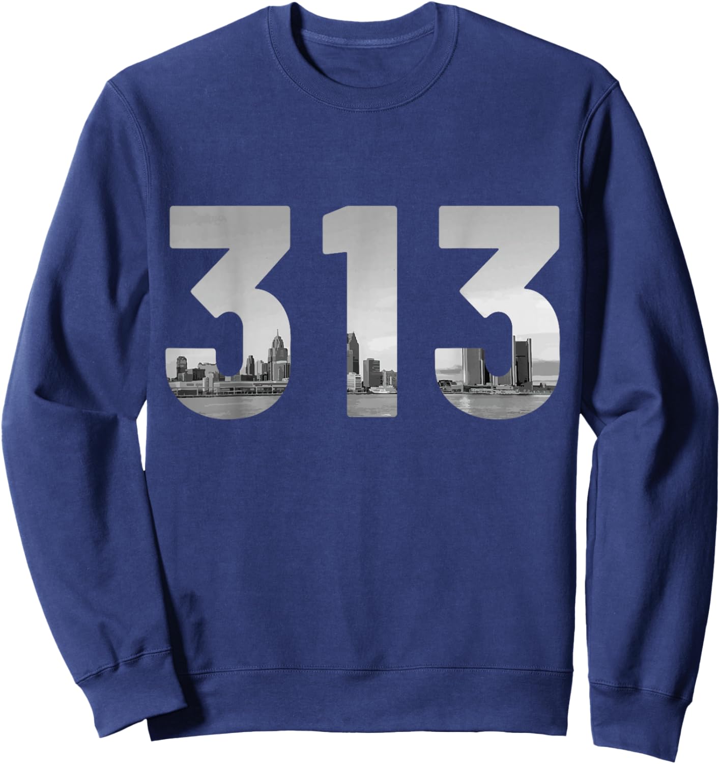 Detroit 313 Area Code Michigan Skyline Vintage Sweatshirt - Sweatshirt | Navy