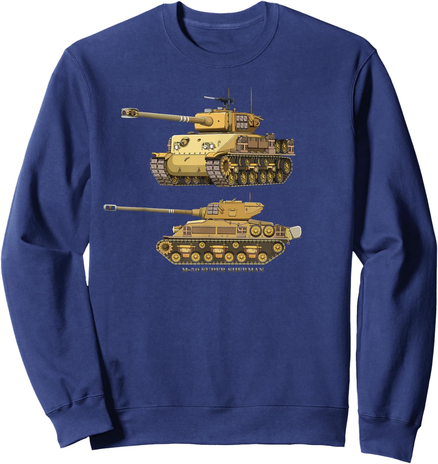 M51 Super Sherman Isherman Israel Tank Diagram Sweatshirt - Sweatshirt | Navy