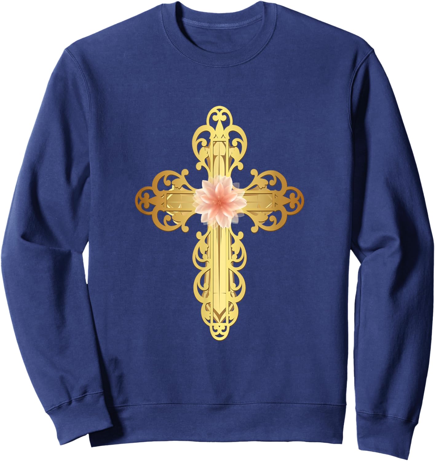 Beautiful Gold Cross Flower,Cross Gifts,Christian Gift Ideas Sweatshirt - Sweatshirt | Navy