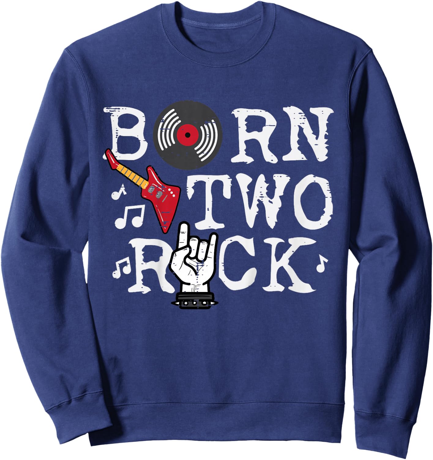 Kids 2nd Birthday Guitar Born Two 2 Rock Rocker Bday Boys Kids Sweatshirt - Sweatshirt | Navy