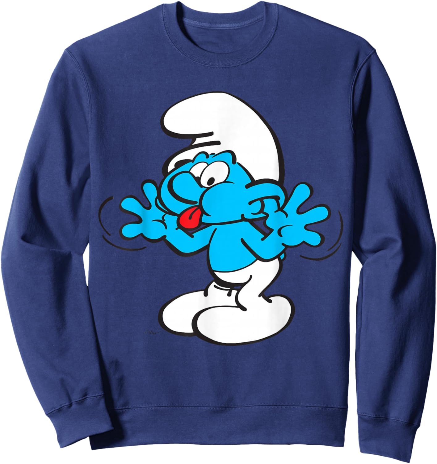 The Smurfs Jokey Smurf Tongue Joyful Blue Comic Smurfette Sweatshirt - Sweatshirt | Navy