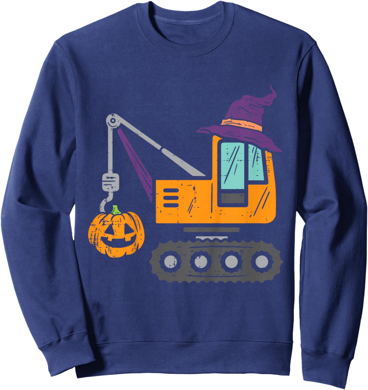 Kids Crane Truck Pumpkin Toddler Baby Boys Halloween Kids Sweatshirt - Sweatshirt | Navy