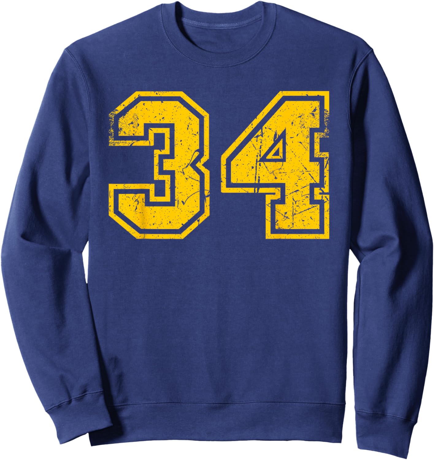 Vintage #34 Sport Yellow Uni Number Sweatshirt - Sweatshirt | Navy