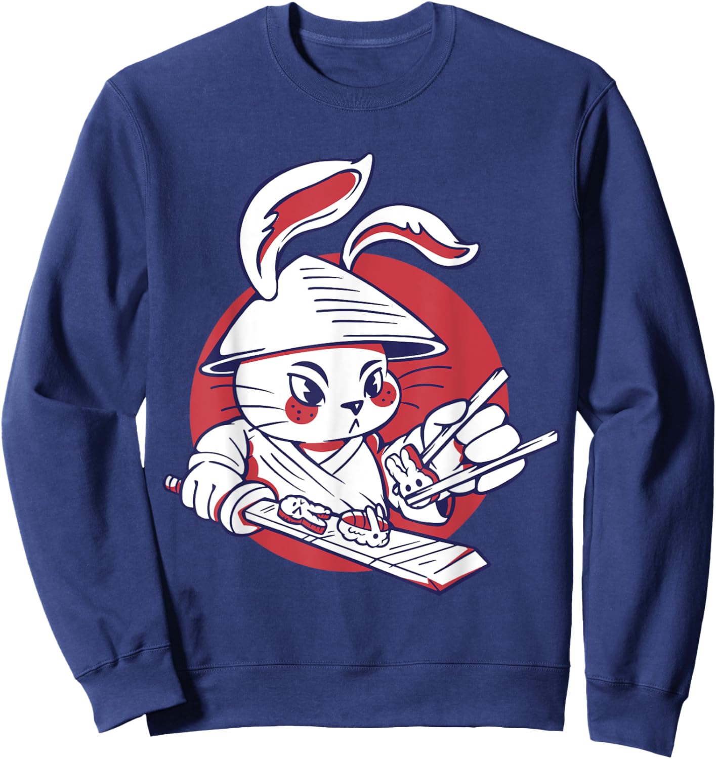Kawaii Samurai Rabbit Chef Making Cute Bunny Sushi Food Sweatshirt - Sweatshirt | Navy
