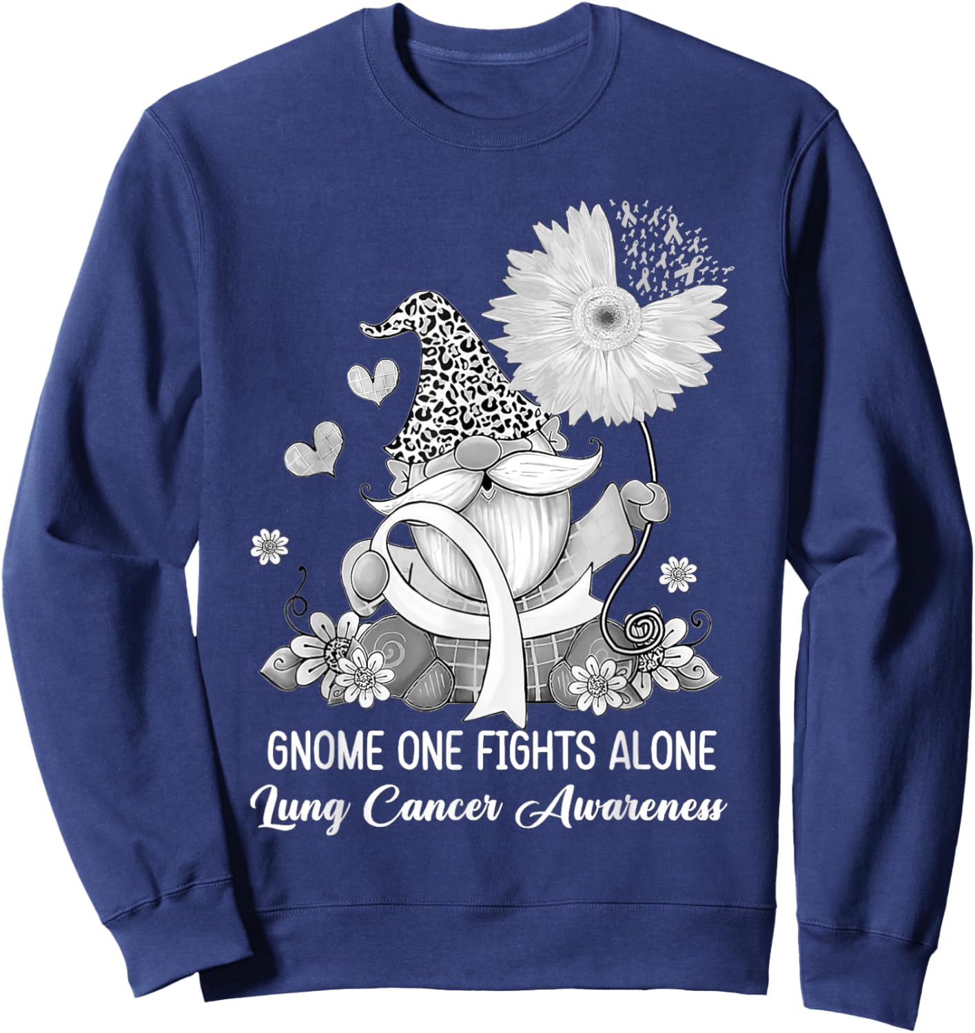 Gnome One Fights Alone Ribbon Lung Cancer Awareness Sweatshirt - Sweatshirt | Navy