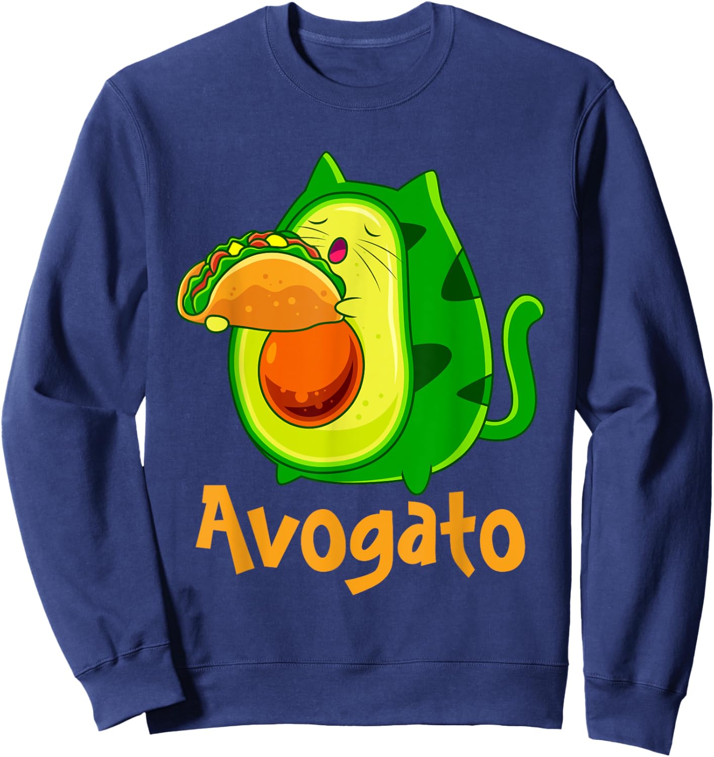 Avogato Avocato Cats Avocado with Taco Vegan Kitten Sweatshirt - Sweatshirt | Navy