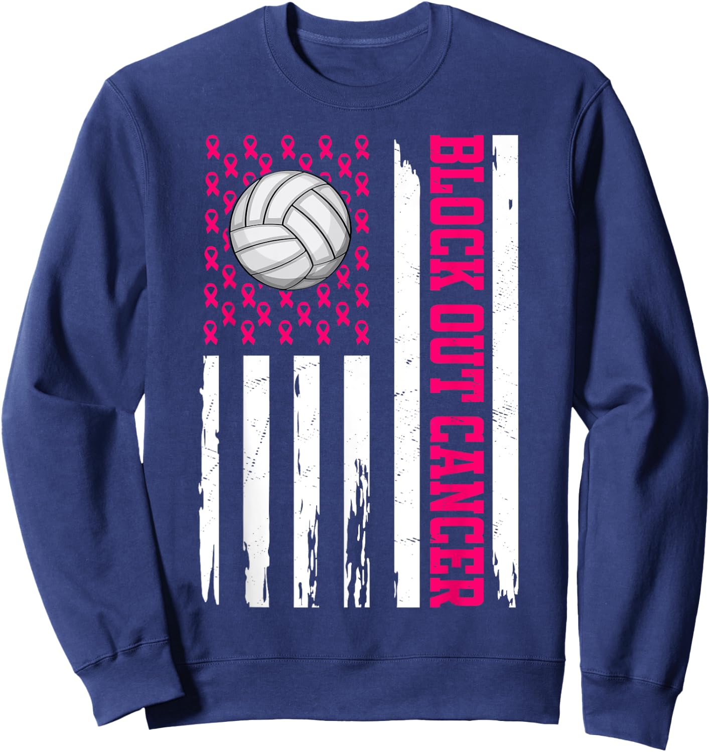 Volleyball Breast Cancer Awareness Block Out Cancer Sweatshirt - Sweatshirt | Navy