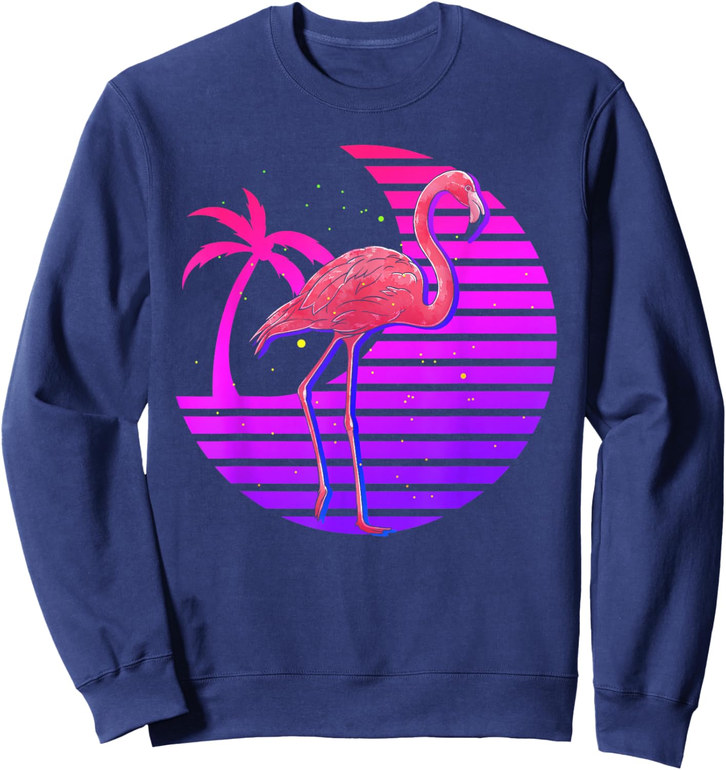 Synthwave Tropical Pink Flamingo Palm Trees Retro Vaporwave Sweatshirt - Sweatshirt | Navy