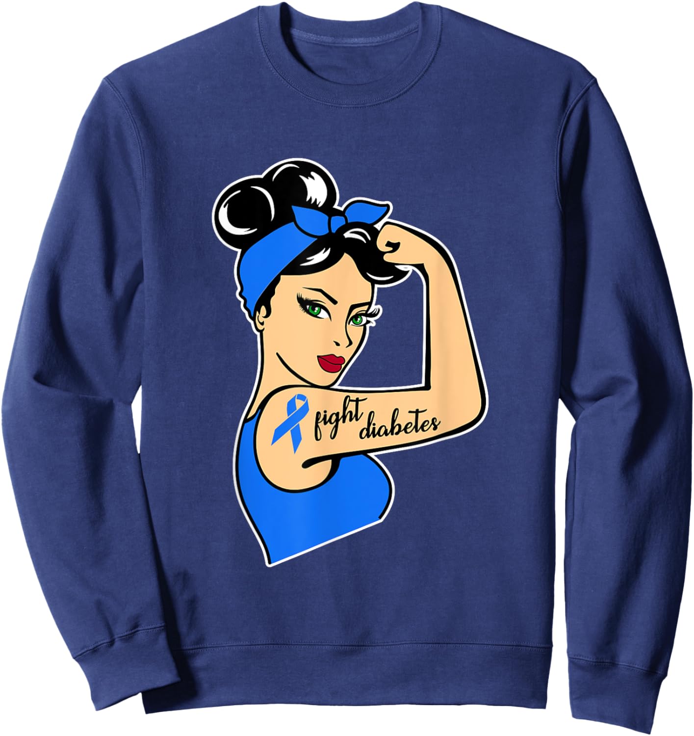 Type One Diabetes Awareness Month Rosie Riveter Blue Ribbon Sweatshirt - Sweatshirt | Navy