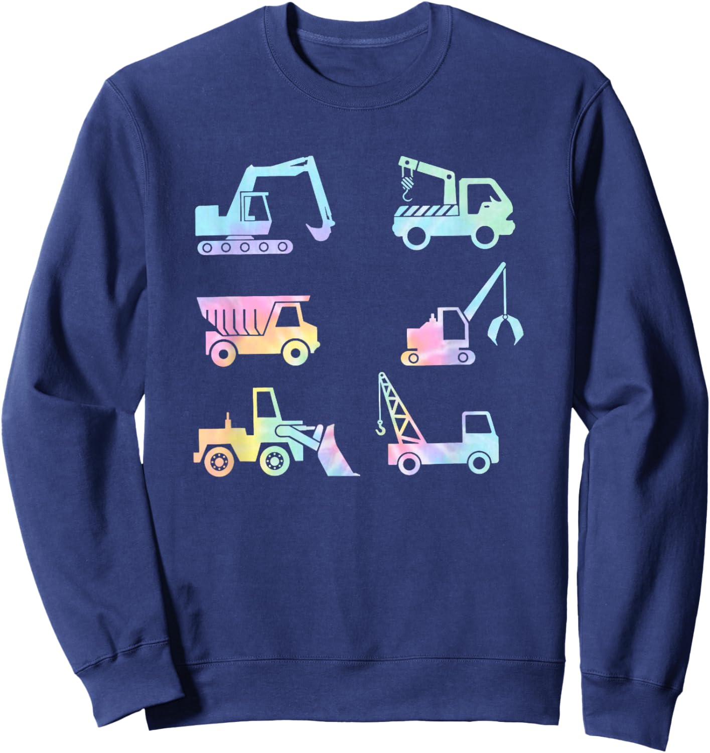 Boys Kids Toddlers Adults Funny Construction Trucks Tie Dye Sweatshirt - Sweatshirt | Navy