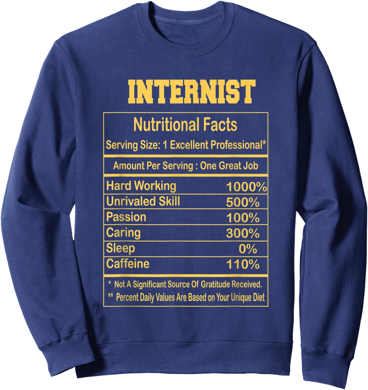 Funny Internist Nutritional Facts Motivational Quote Sweatshirt - Sweatshirt | Navy