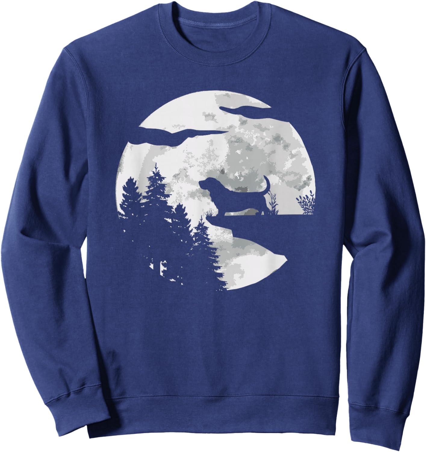Bassett Hound Dog Full Moon At Night - Dogs Basette Hound Sweatshirt - Sweatshirt | Navy