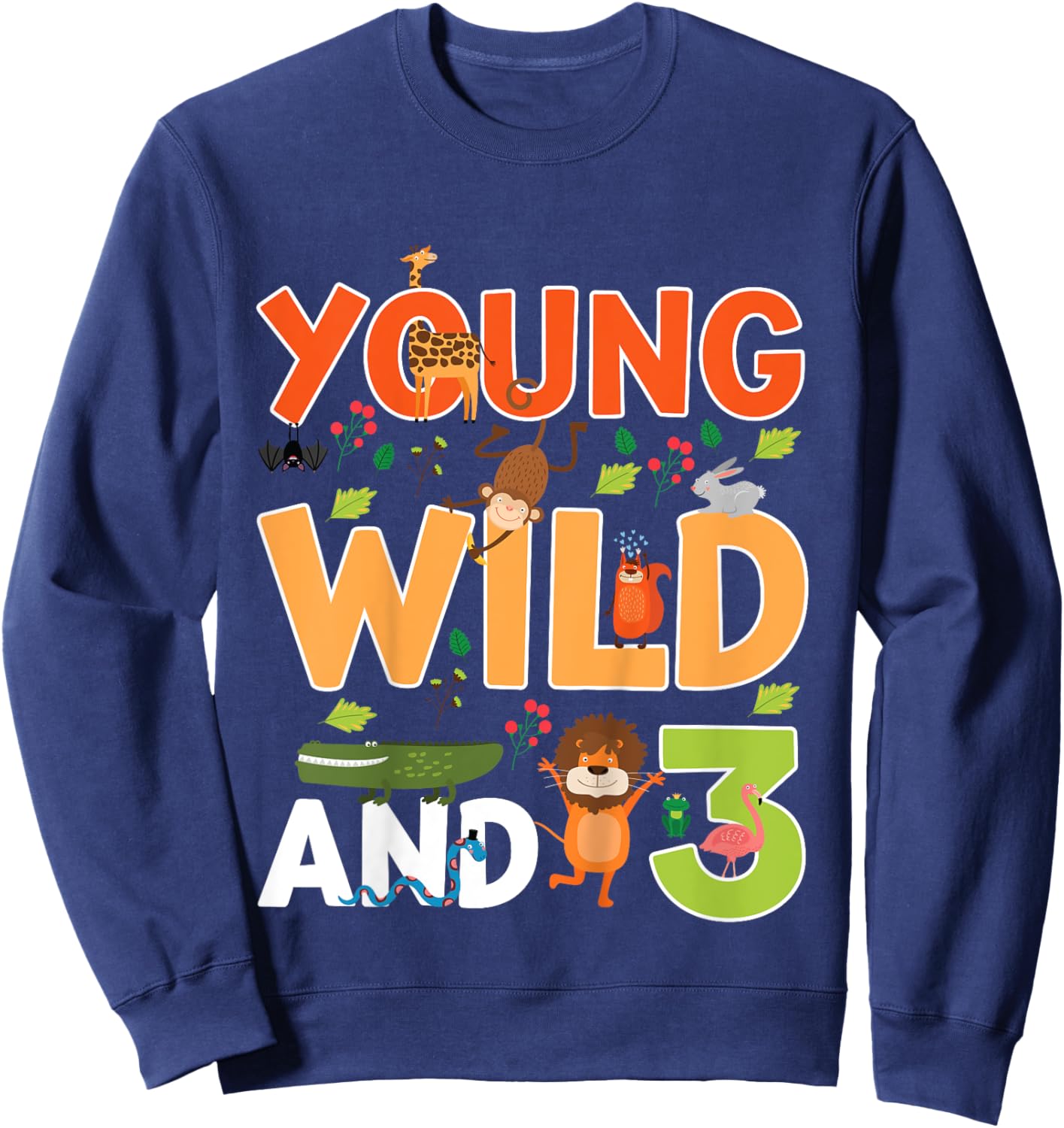 Kids 3 year old wild zoo theme birthday animals safari jungle boy Sweatshirt - Sweatshirt | Navy
