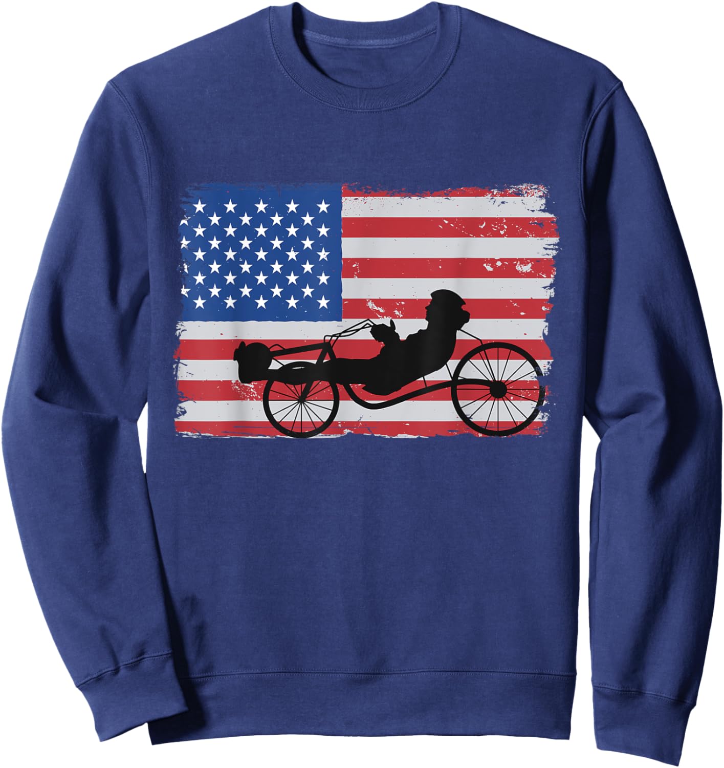 US American Flag 4th Of July Cyclist Recumbent Bicycle Women Men Sweatshirt - Sweatshirt | Navy