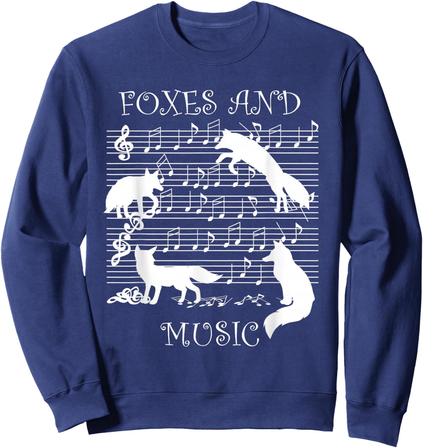 Foxes and Music Note Musician Fox Wildlife Sweatshirt - Sweatshirt | Navy