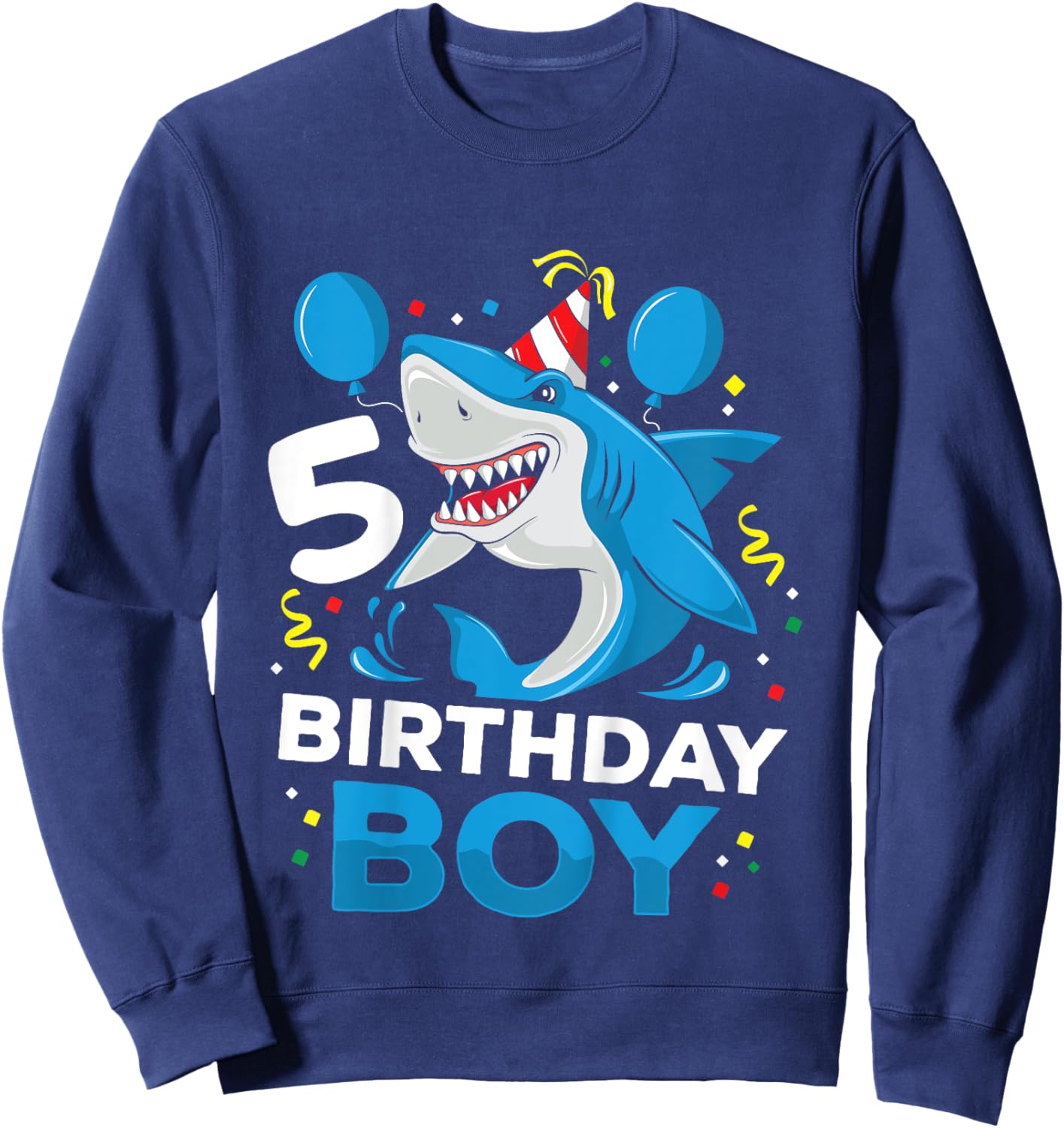 Kids 5th Birthday Boy Shark Ocean Theme Party 5 Years Old For Boy Sweatshirt - Sweatshirt | Navy
