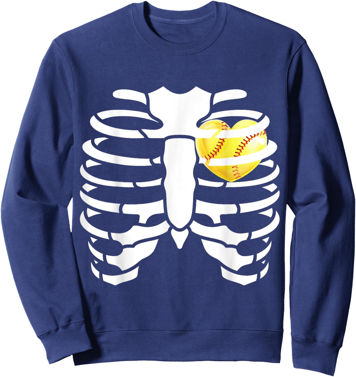 Softball Heart Inside Ribs Skeleton Halloween Costume Sweatshirt - Sweatshirt | Navy