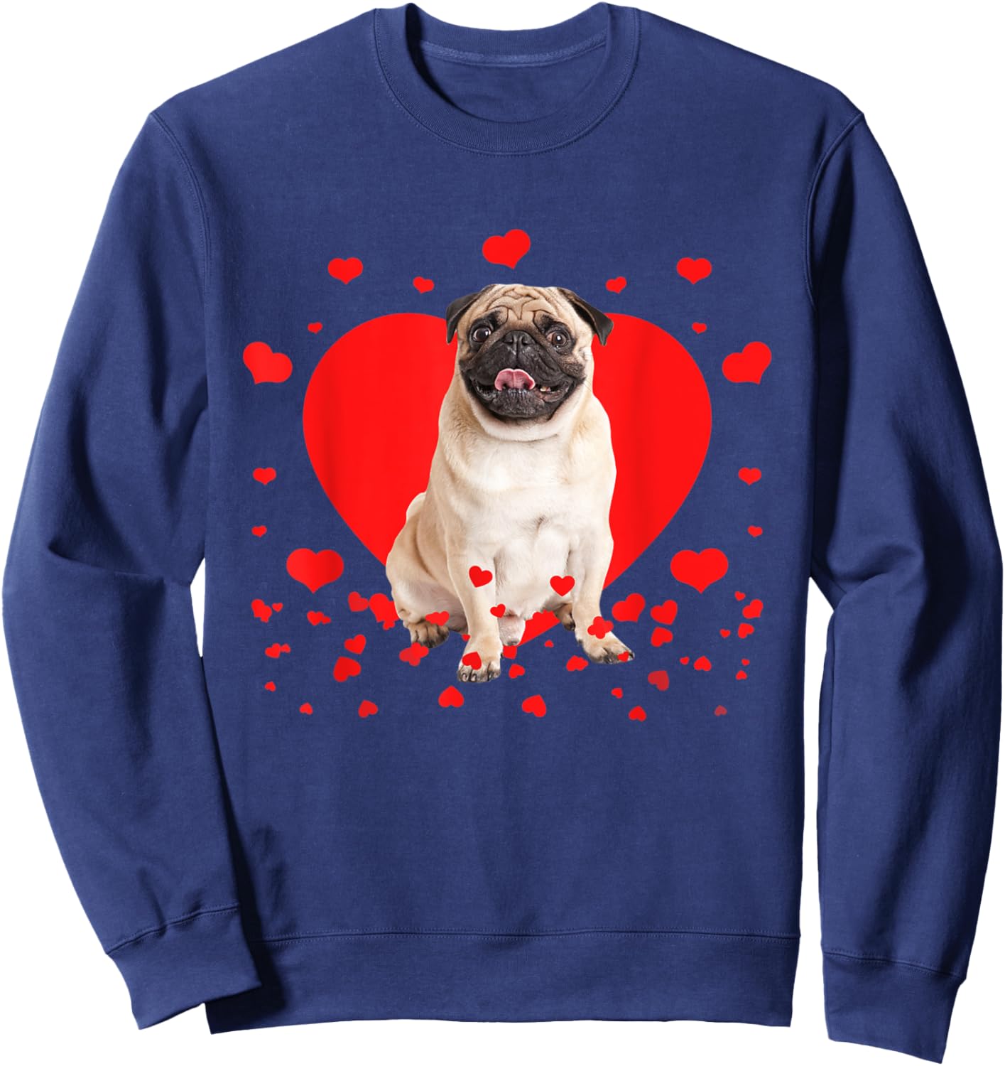 Retro Matching Valentine Day Heart Pug Dog Lover Sweatshirt - Sweatshirt | Navy