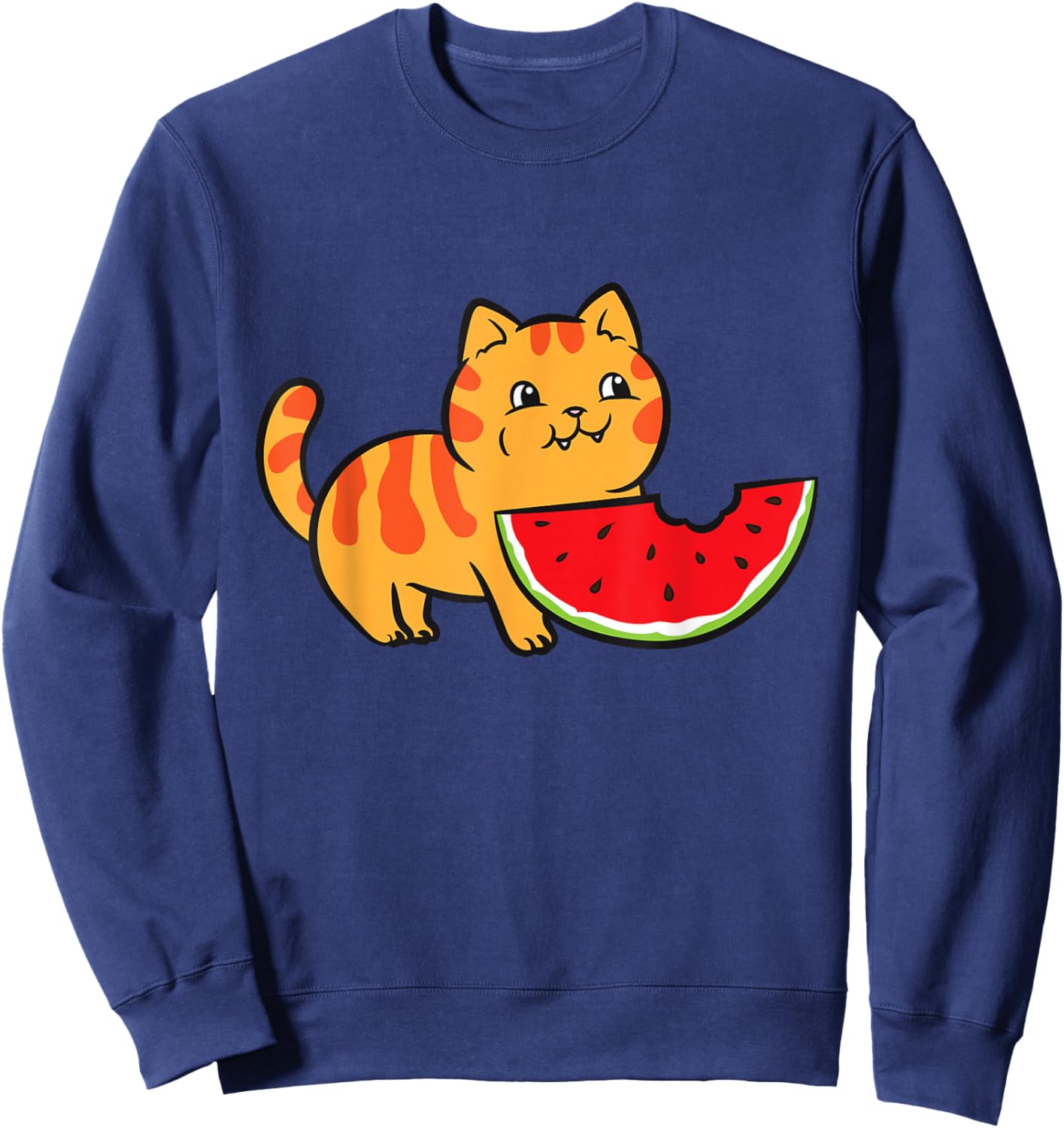 Watermelon Fruit Funny Cat Eating Watermelon Sweatshirt - Sweatshirt | Navy